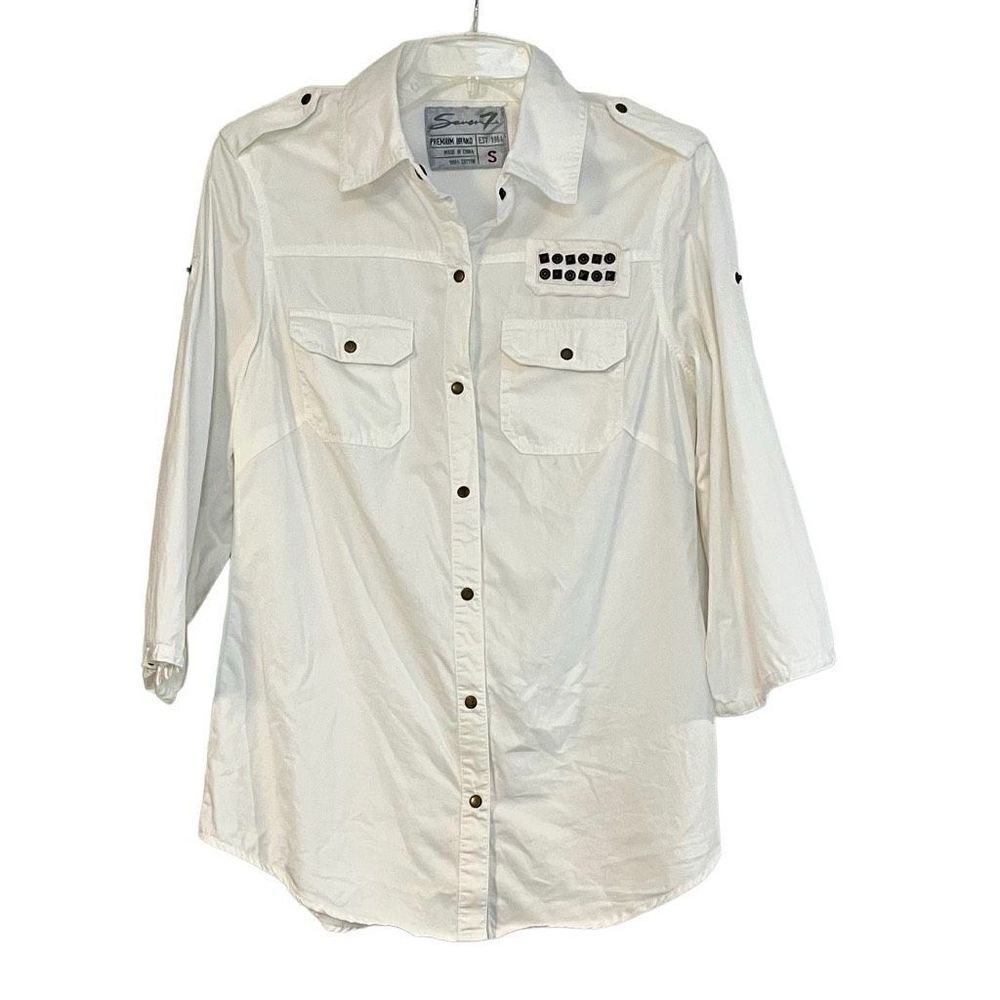 Seven For All Mankind Snap Button Up White Blouse Small
